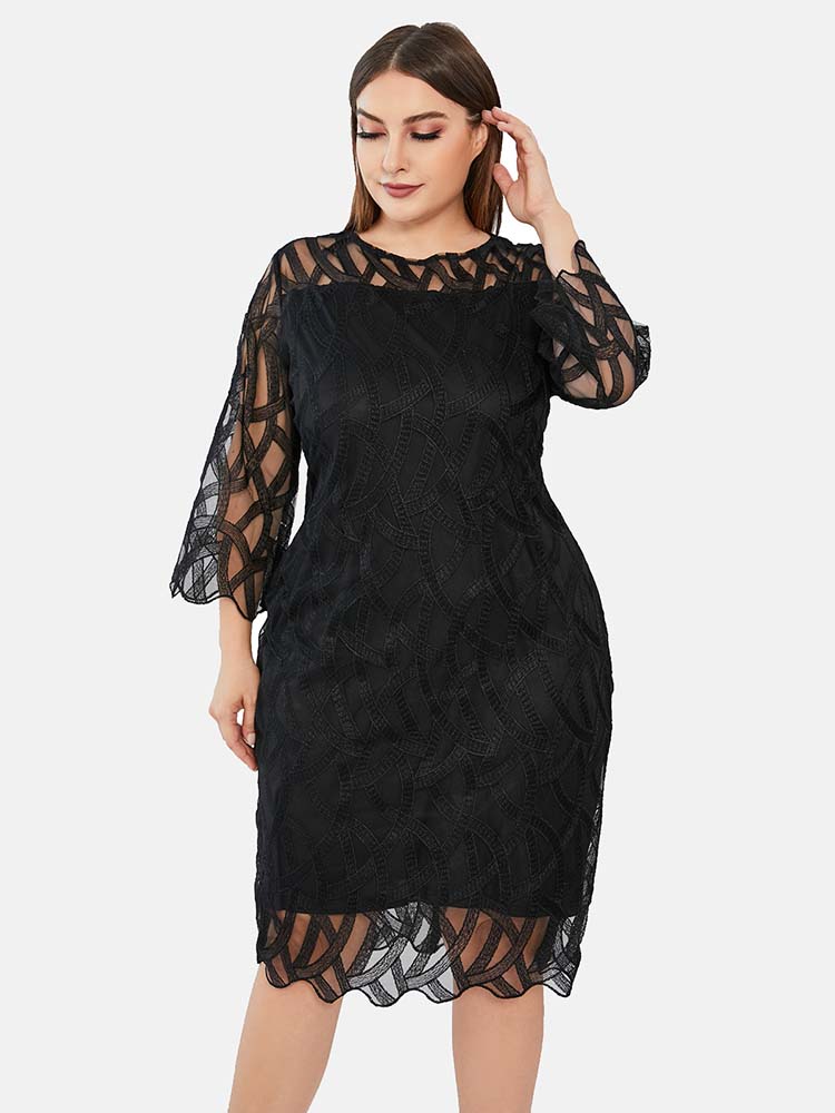Lace Panel Midi Sheath Dress, view 6