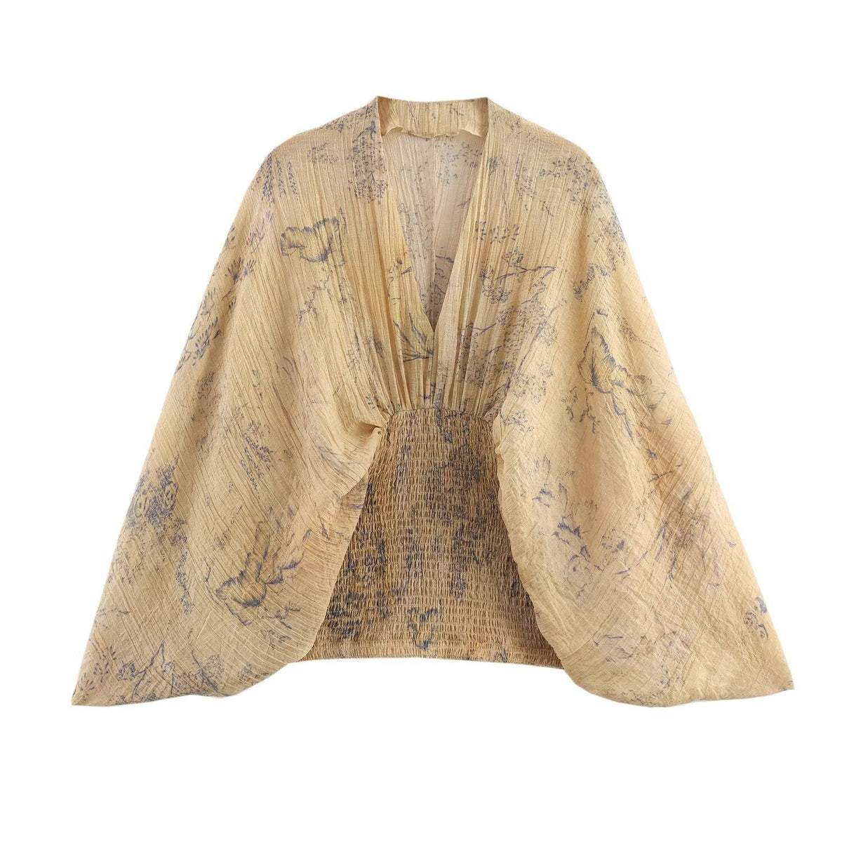 Lantern Sleeve Deep V Top, view 2