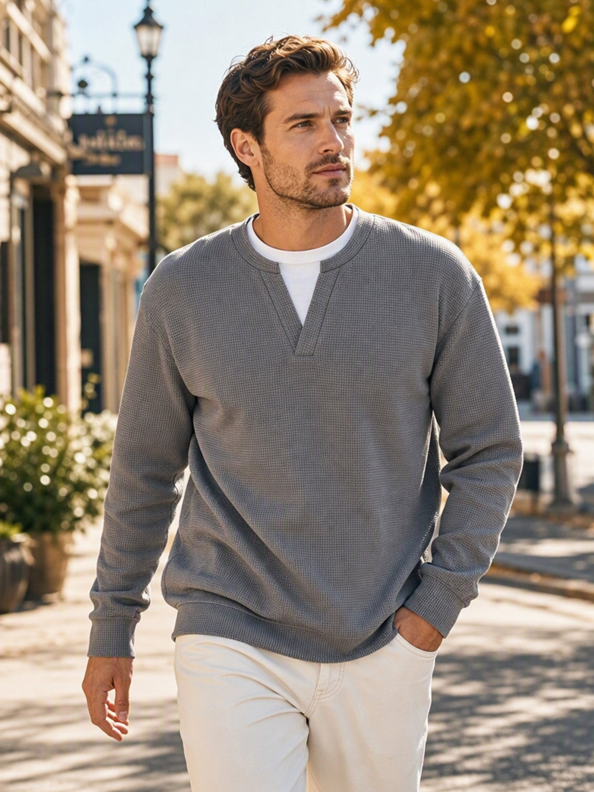 Layered Look Waffle Long Sleeve Tee, view 1