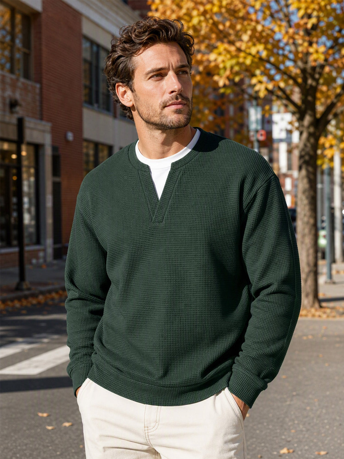 Layered Look Waffle Long Sleeve Tee, view 10
