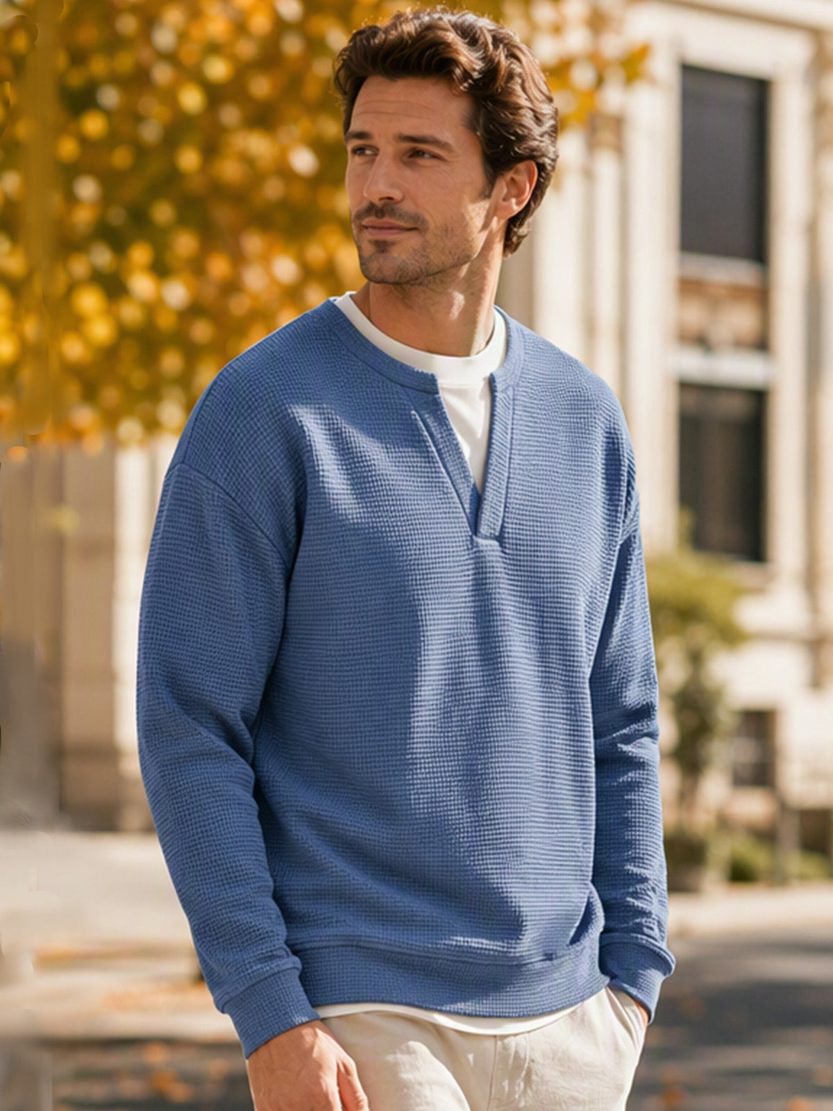 Layered Look Waffle Long Sleeve Tee, view 3