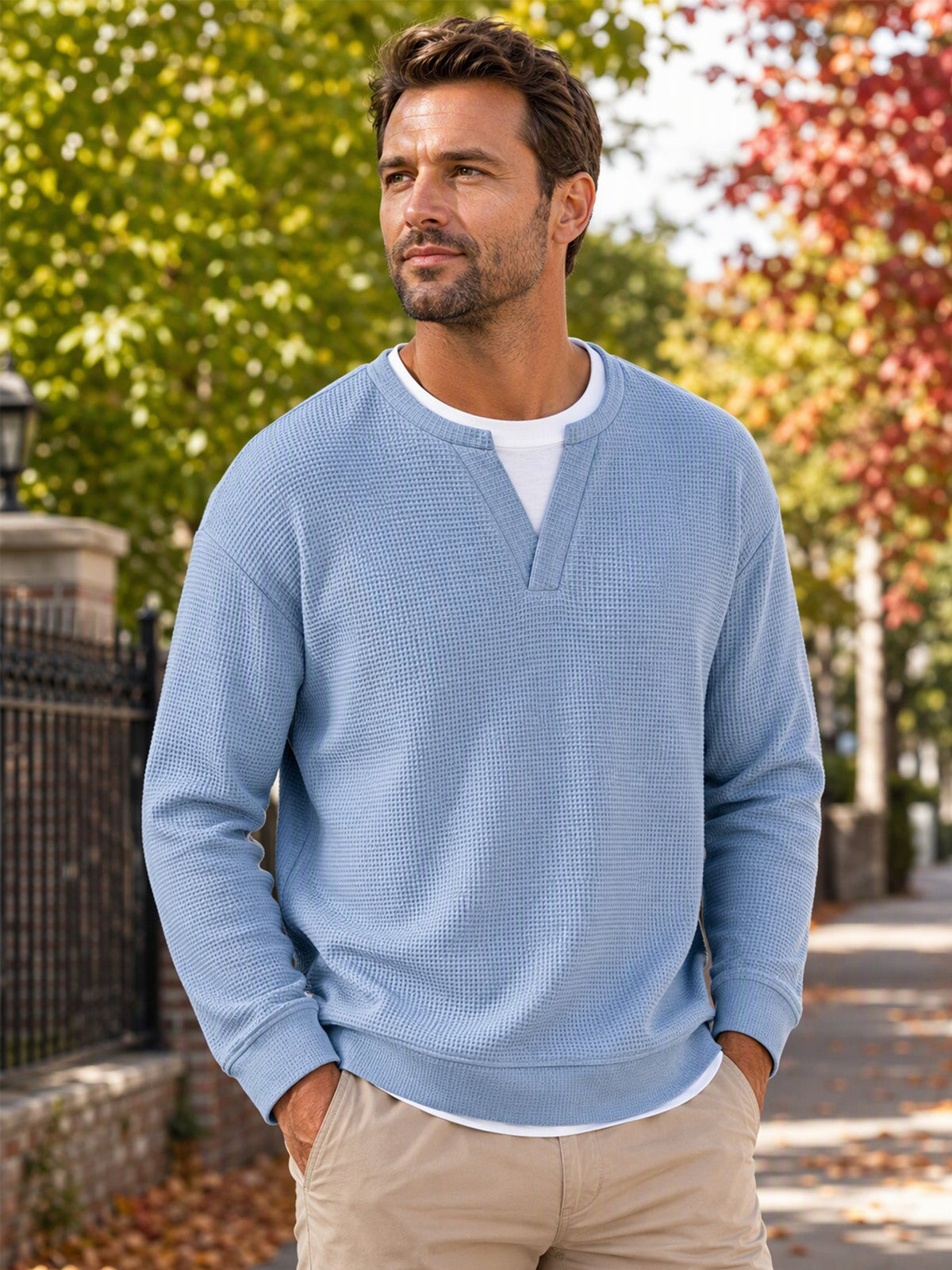 Layered Look Waffle Long Sleeve Tee, view 6