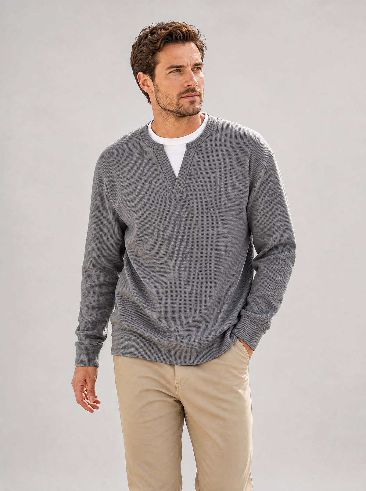 Layered Look Waffle Long Sleeve Tee, main photo