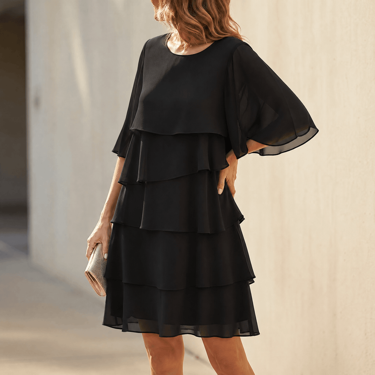 Tiered Ruffle Dress in black