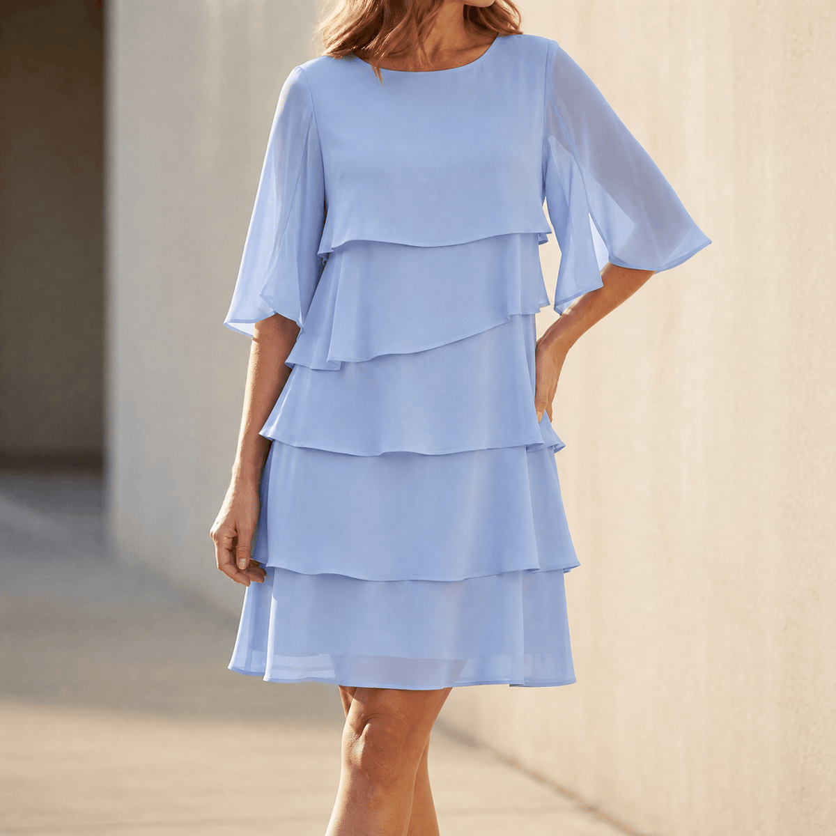 Tiered Ruffle Dress in light blue