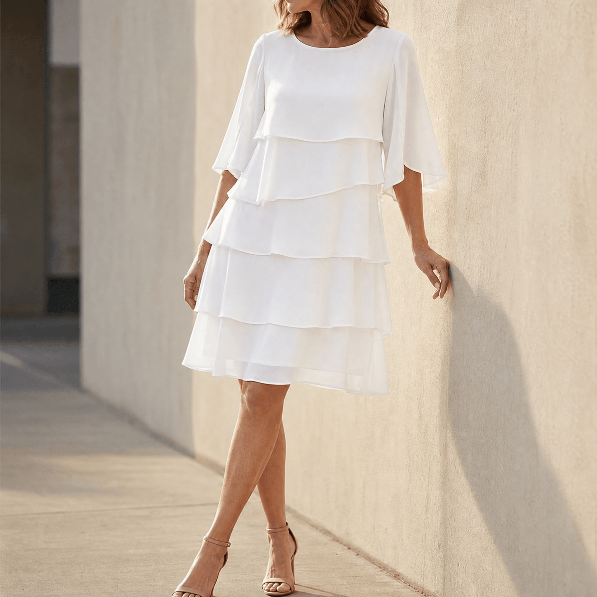 Tiered Ruffle Dress in white