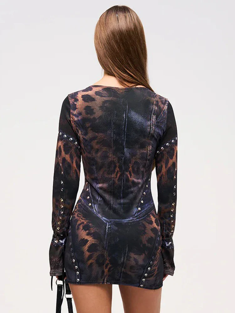 Leopard Gradient Long Sleeve Mini Dress, view 2