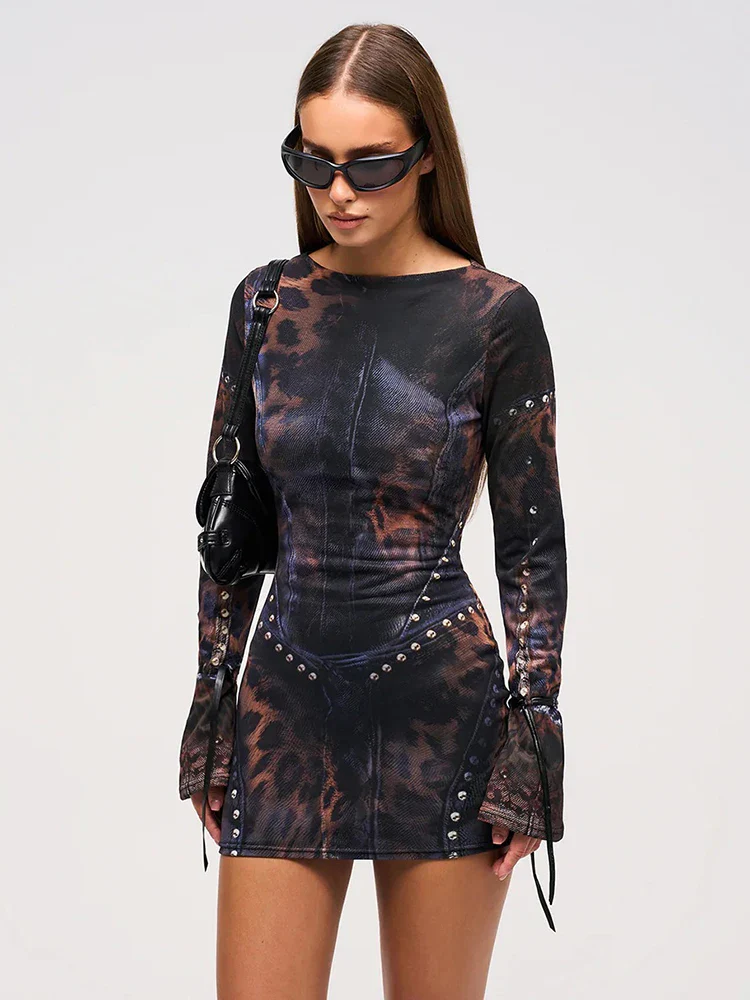 Leopard Gradient Long Sleeve Mini Dress, view 5