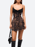 Leopard Lace Mini Dress in brown