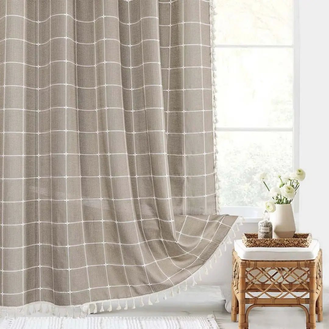 Linen Look Tassel Shower Curtain, view 1