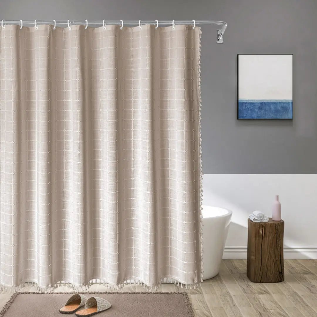 Linen Look Tassel Shower Curtain, view 2