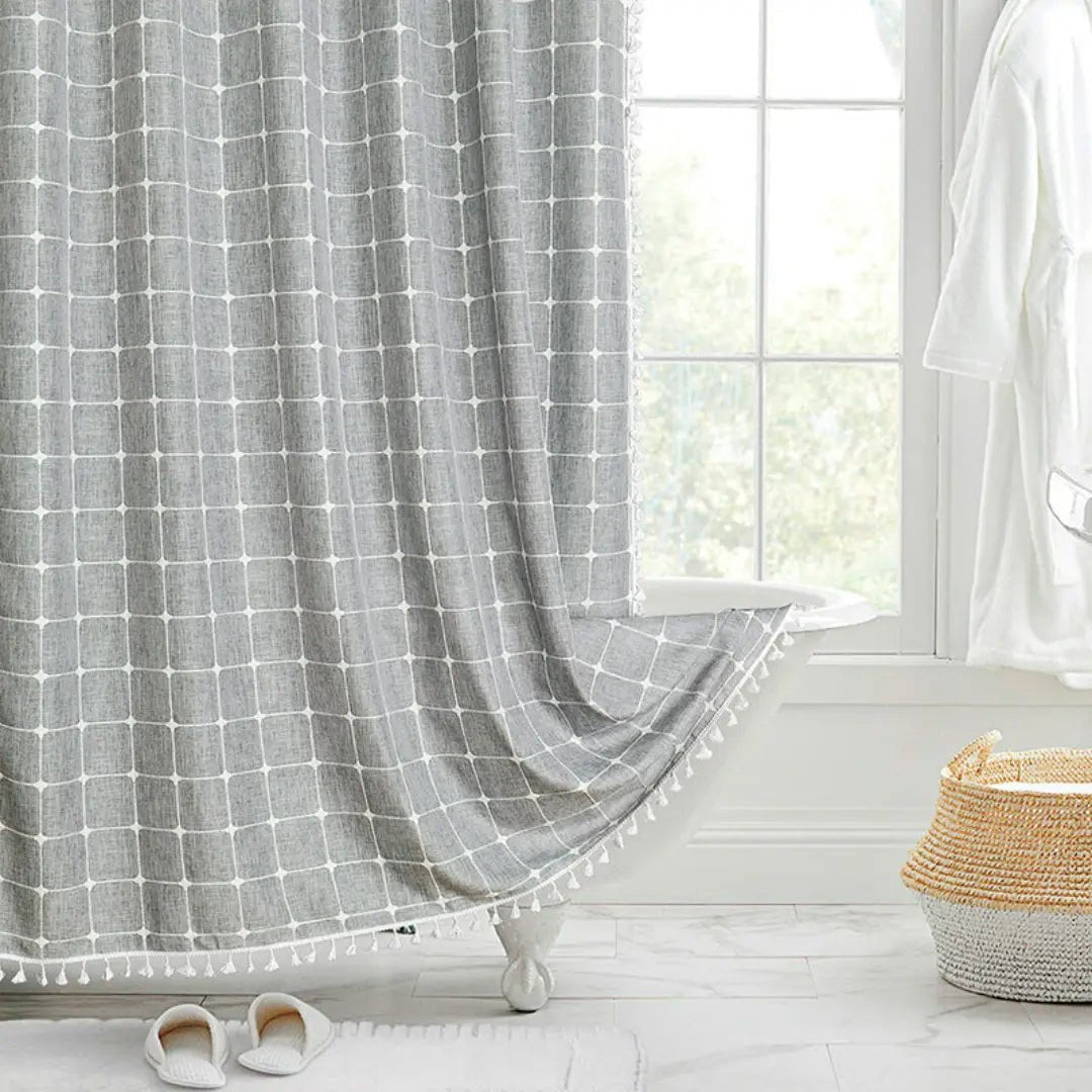 Linen Look Tassel Shower Curtain, view 3