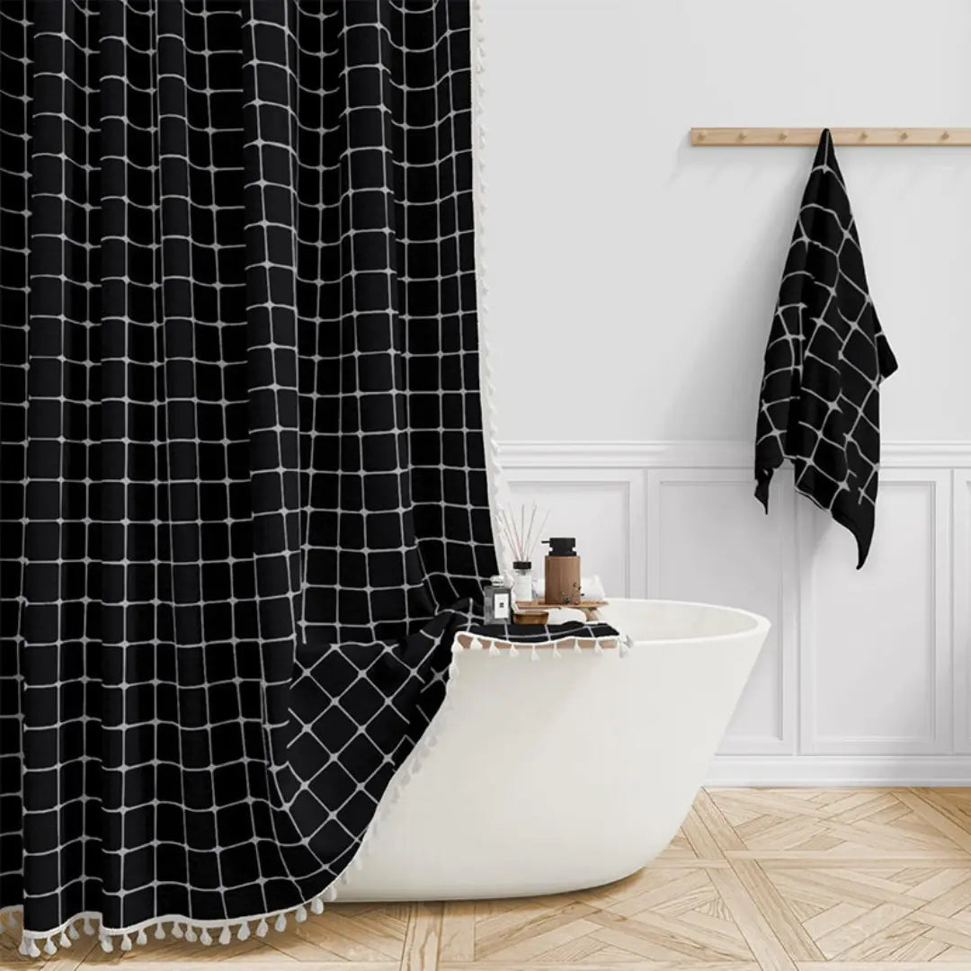 Linen Look Tassel Shower Curtain, view 4