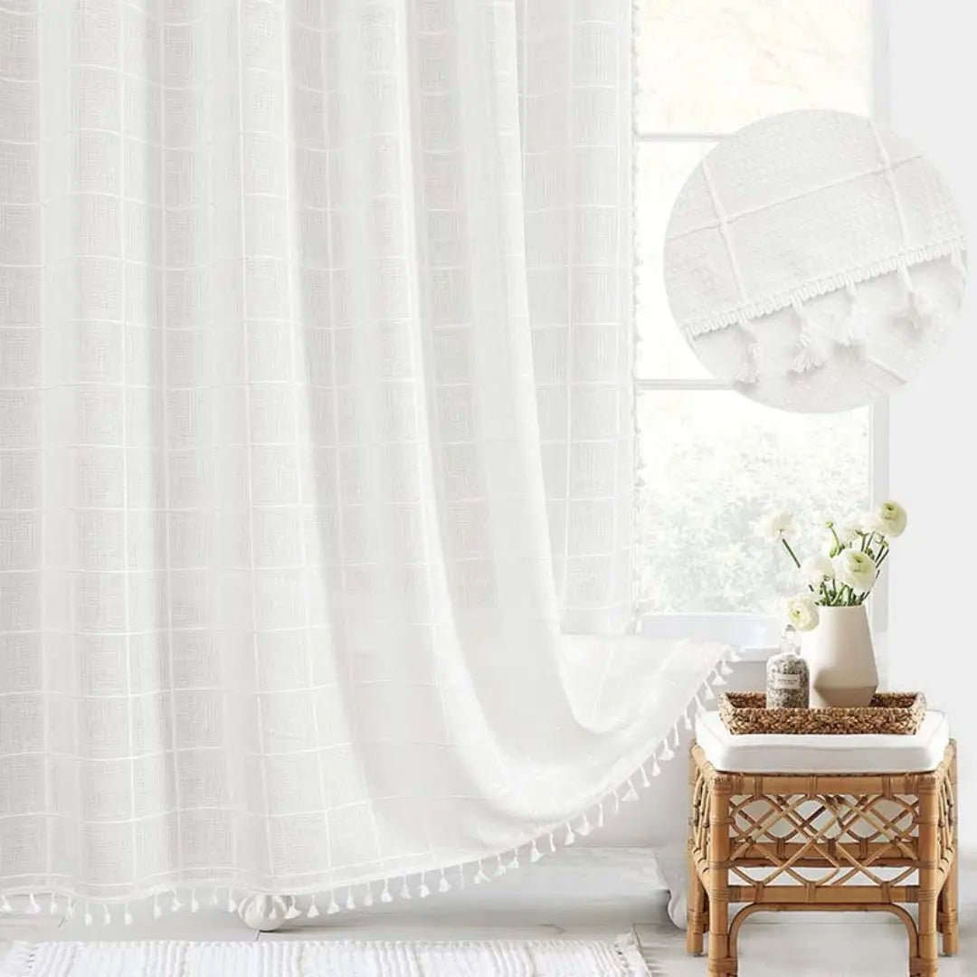 Linen Look Tassel Shower Curtain, view 5