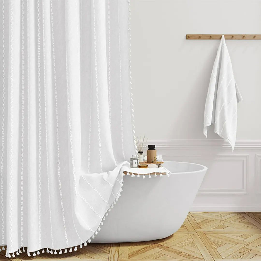 Linen Look Tassel Shower Curtain, view 7