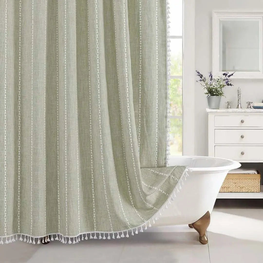 Linen Look Tassel Shower Curtain, view 8