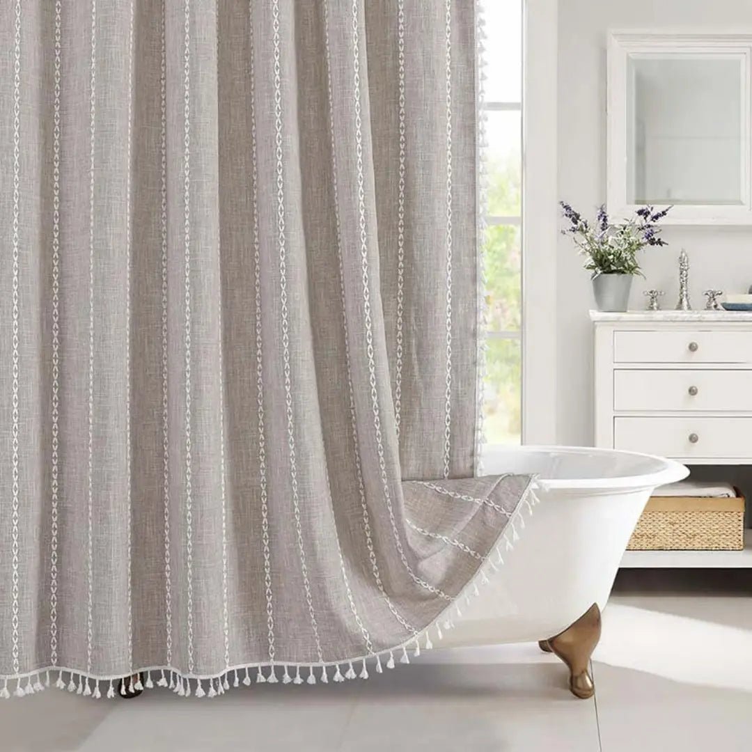 Linen Look Tassel Shower Curtain, view 9
