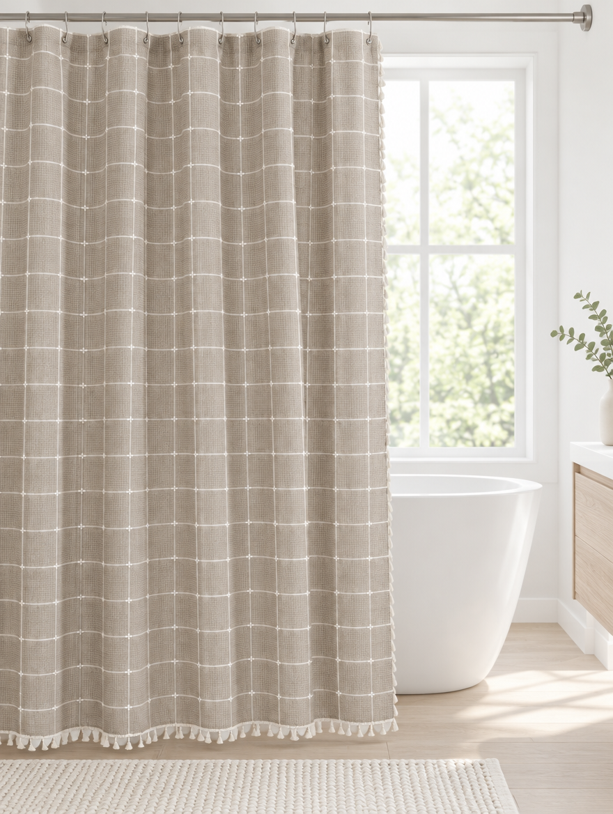Linen Look Tassel Shower Curtain product photo
