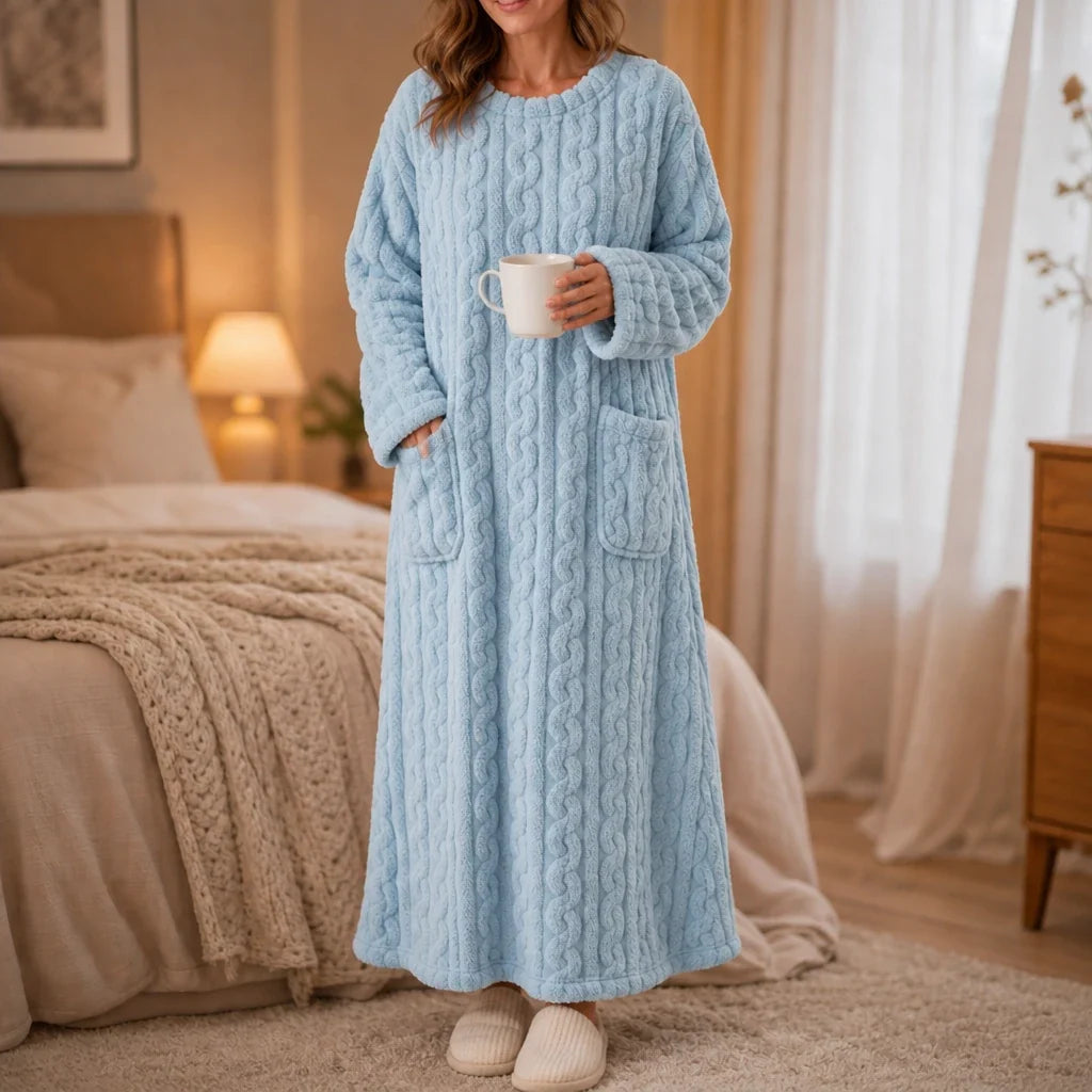 Long Plush Nightgown with Pockets, view 11