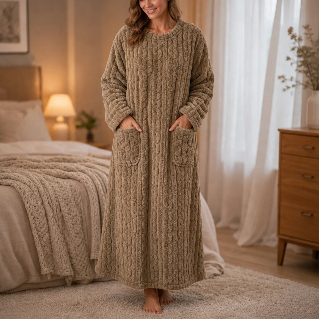 Long Plush Nightgown with Pockets, view 14