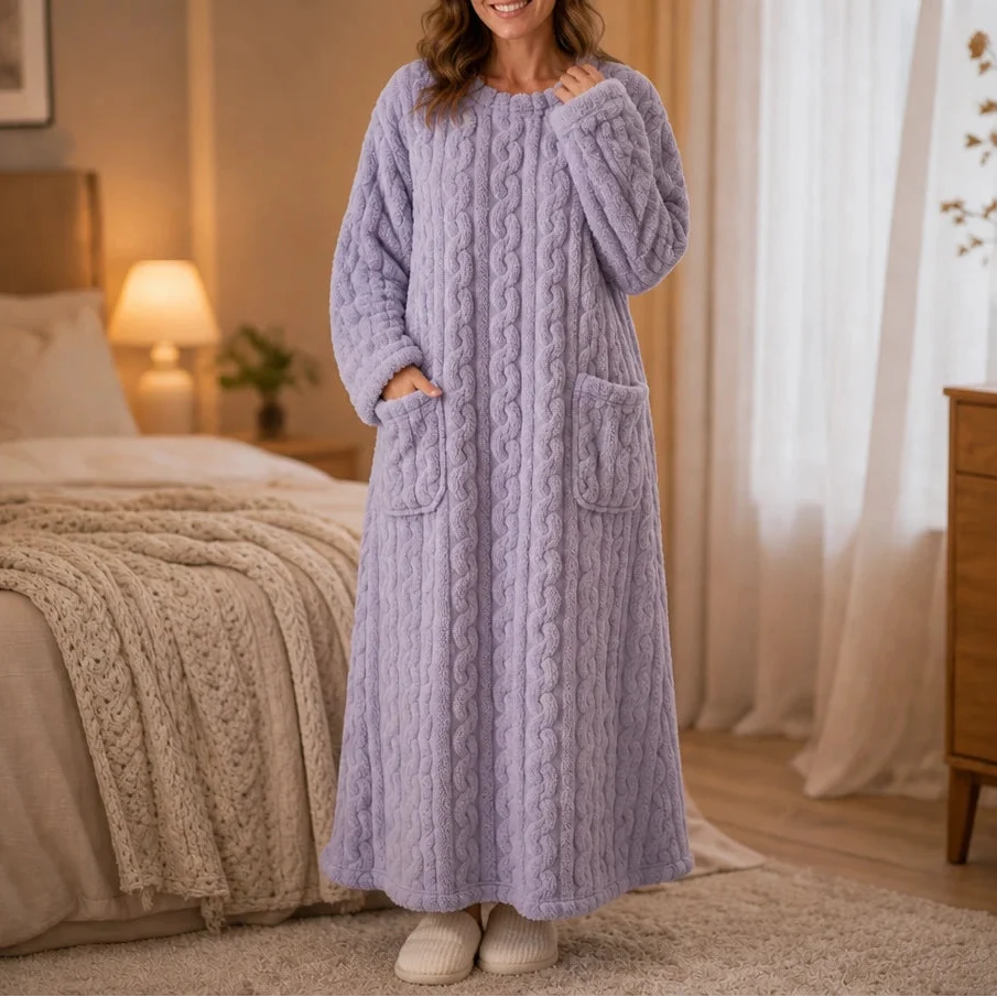 Long Plush Nightgown with Pockets, view 15