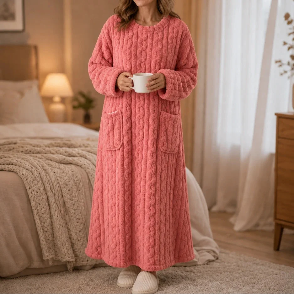 Long Plush Nightgown with Pockets, view 17