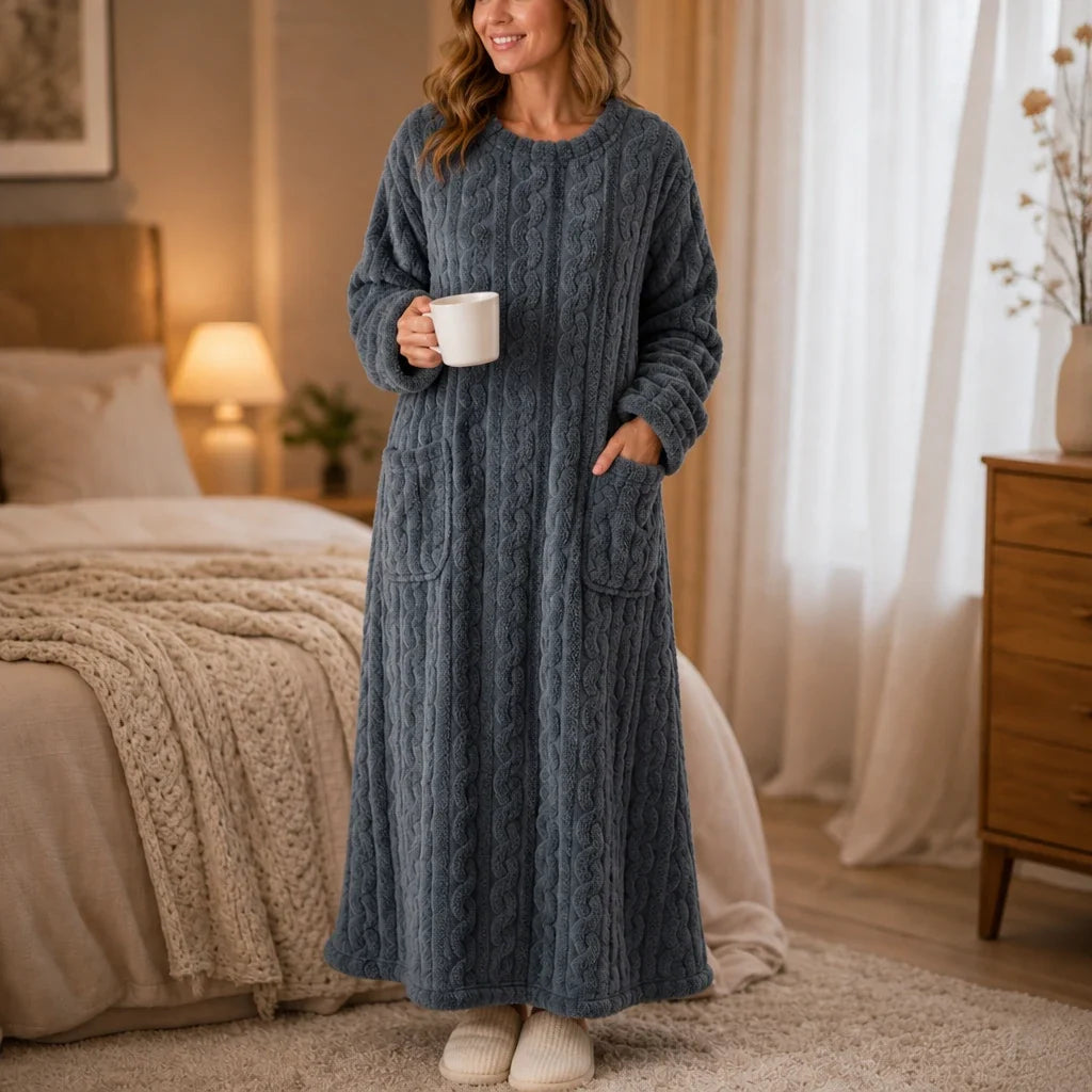 Long Plush Nightgown with Pockets, view 18