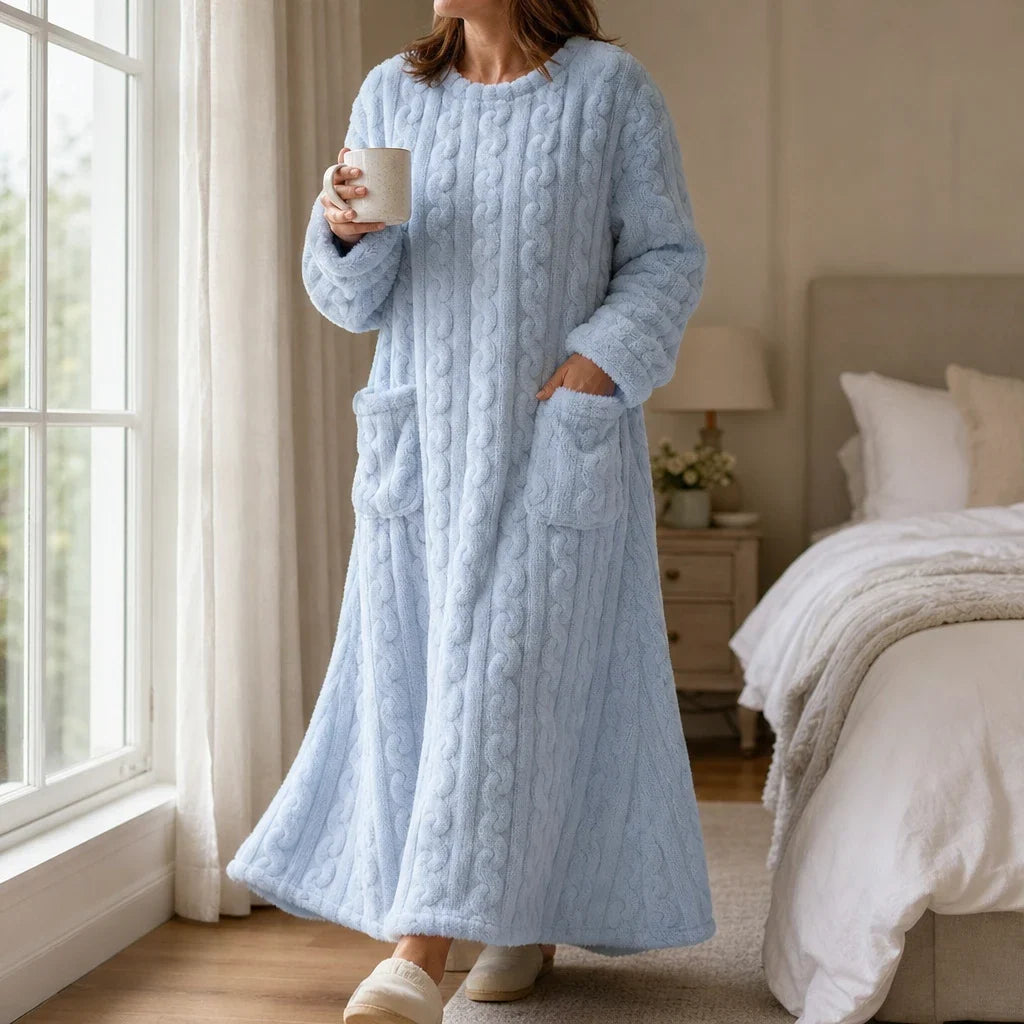 Long Plush Nightgown with Pockets, view 5