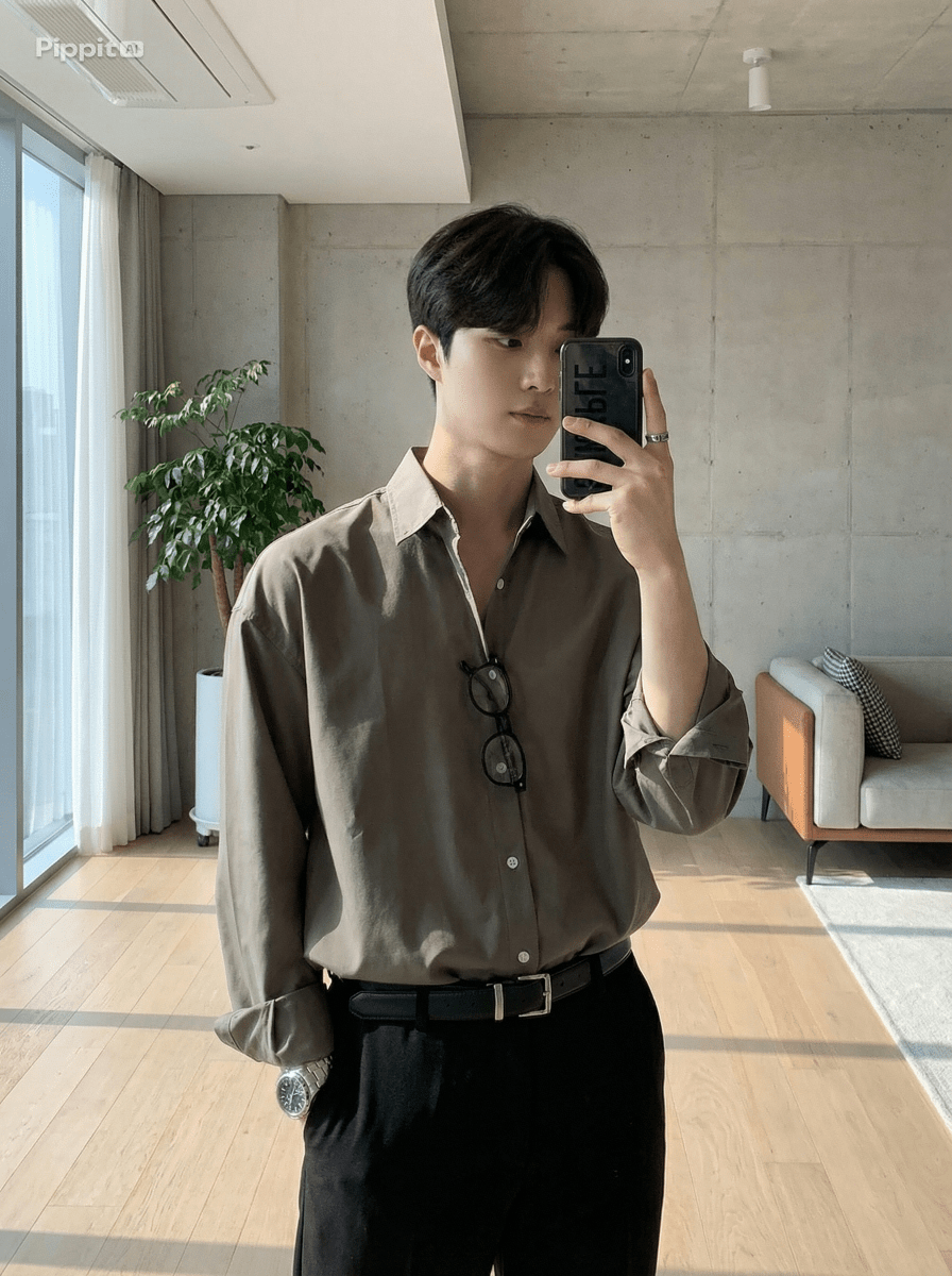 Men's Loose Fit Button Up Shirt, view 2
