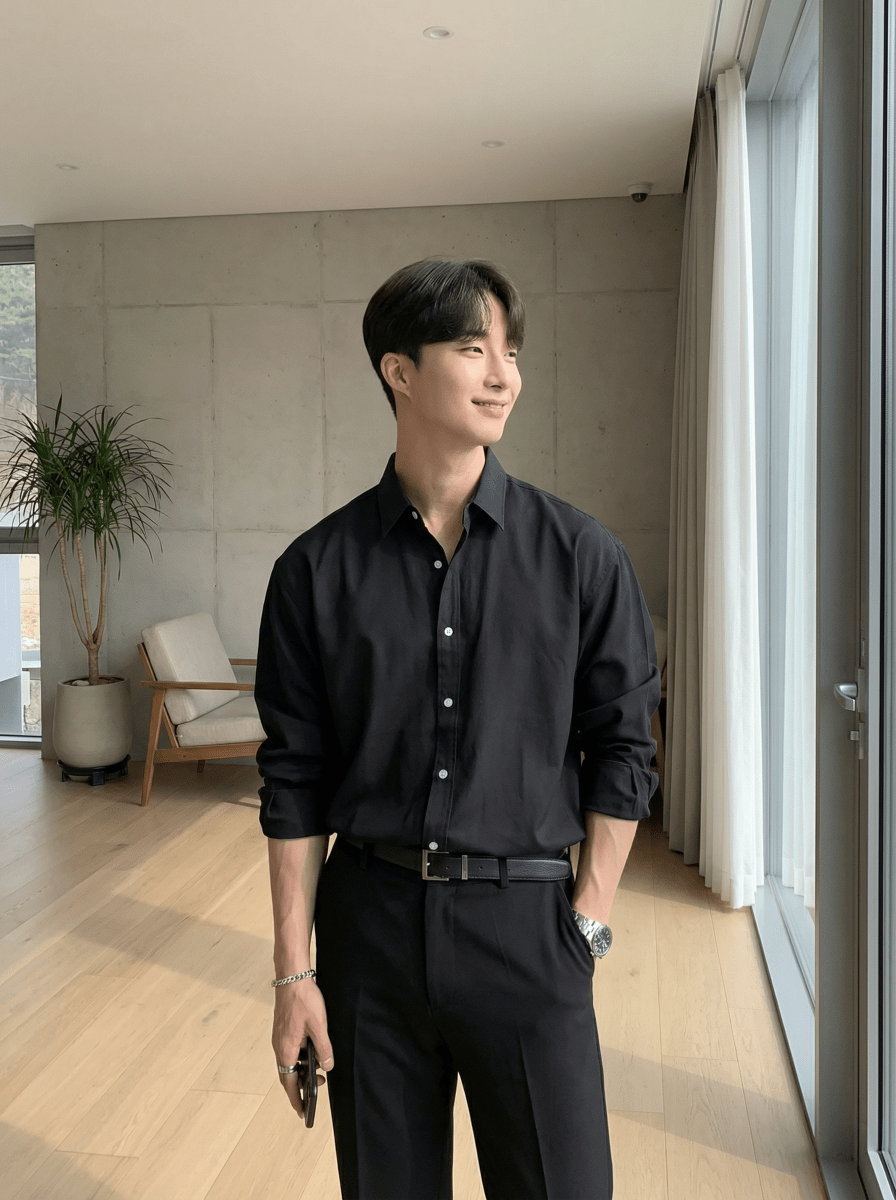 Men's Loose Fit Button Up Shirt, view 3