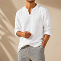 Cotton Linen V Neck Shirt in white