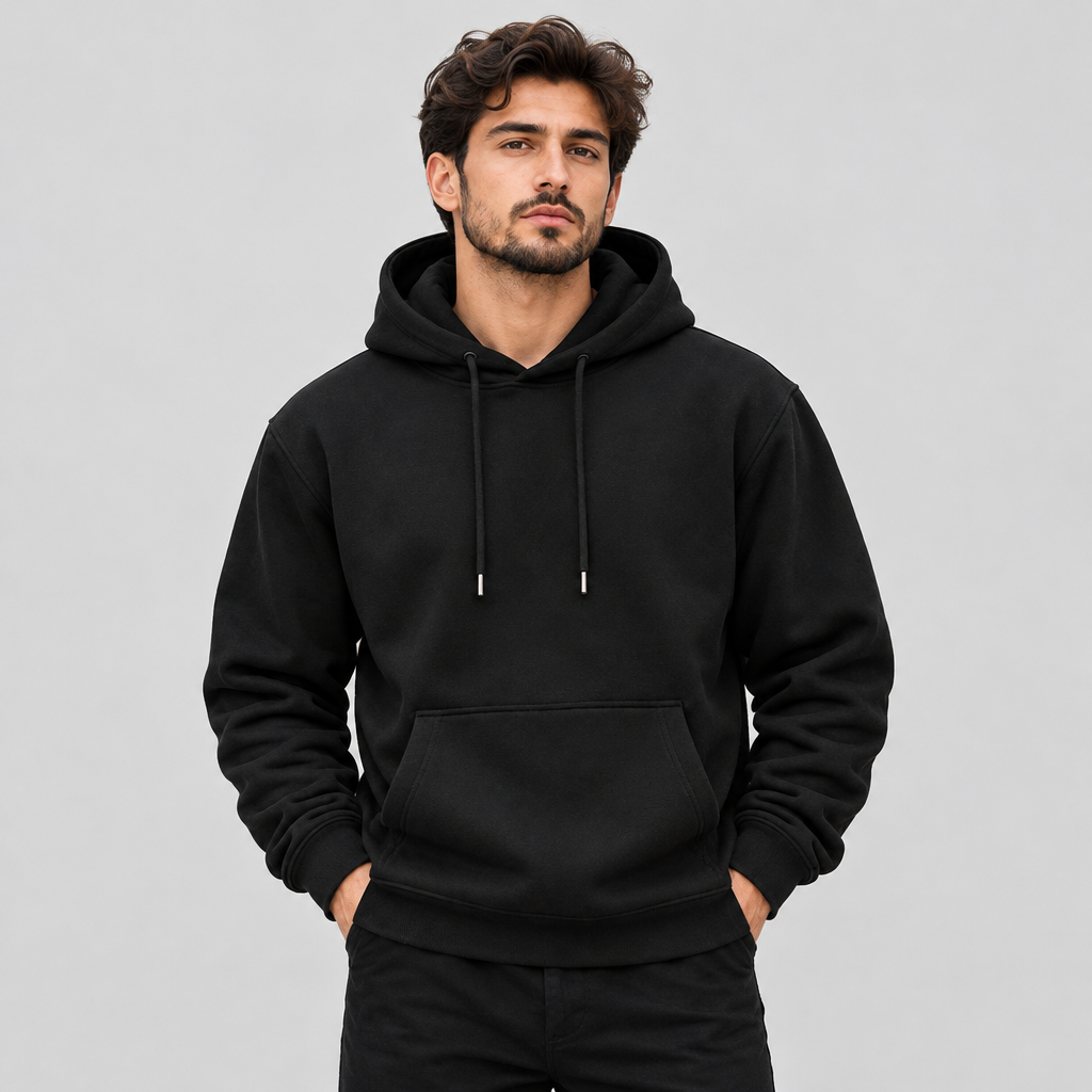 Heavyweight Fleece Hoodie, product photo on a light grey background