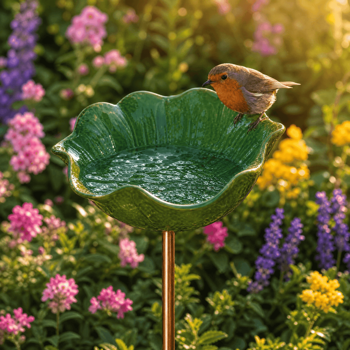 Poppy Bird Bath Stake in green