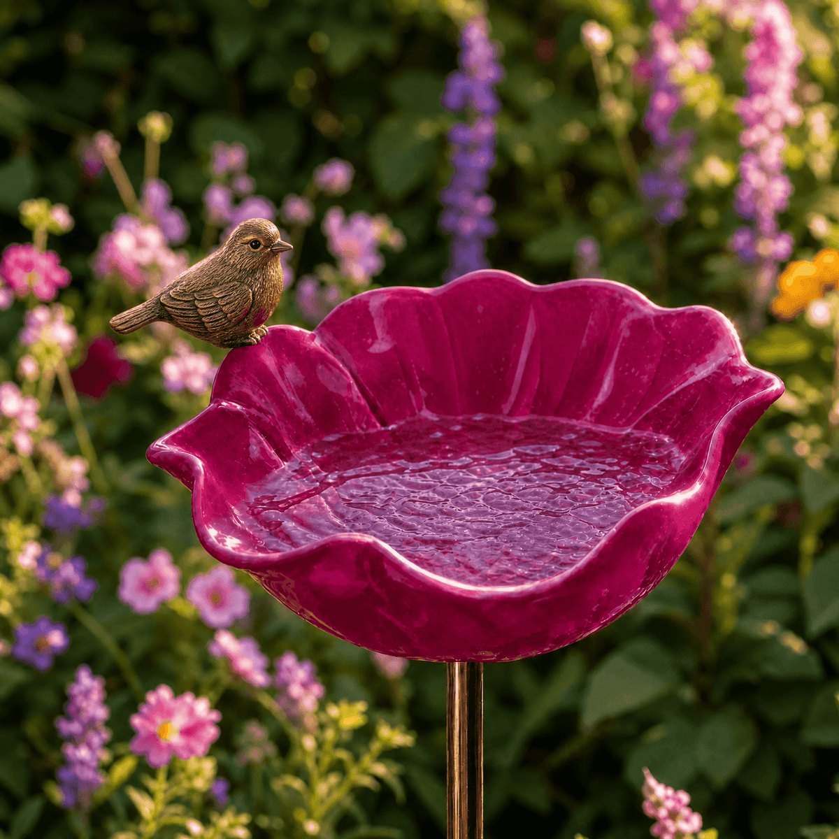 Poppy Bird Bath Stake in hot pink