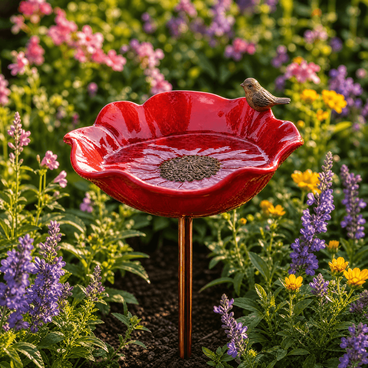 Poppy Bird Bath Stake in poppy red