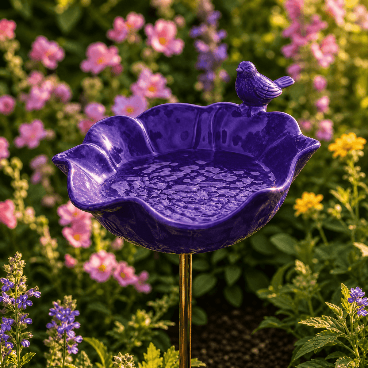 Poppy Bird Bath Stake in purple
