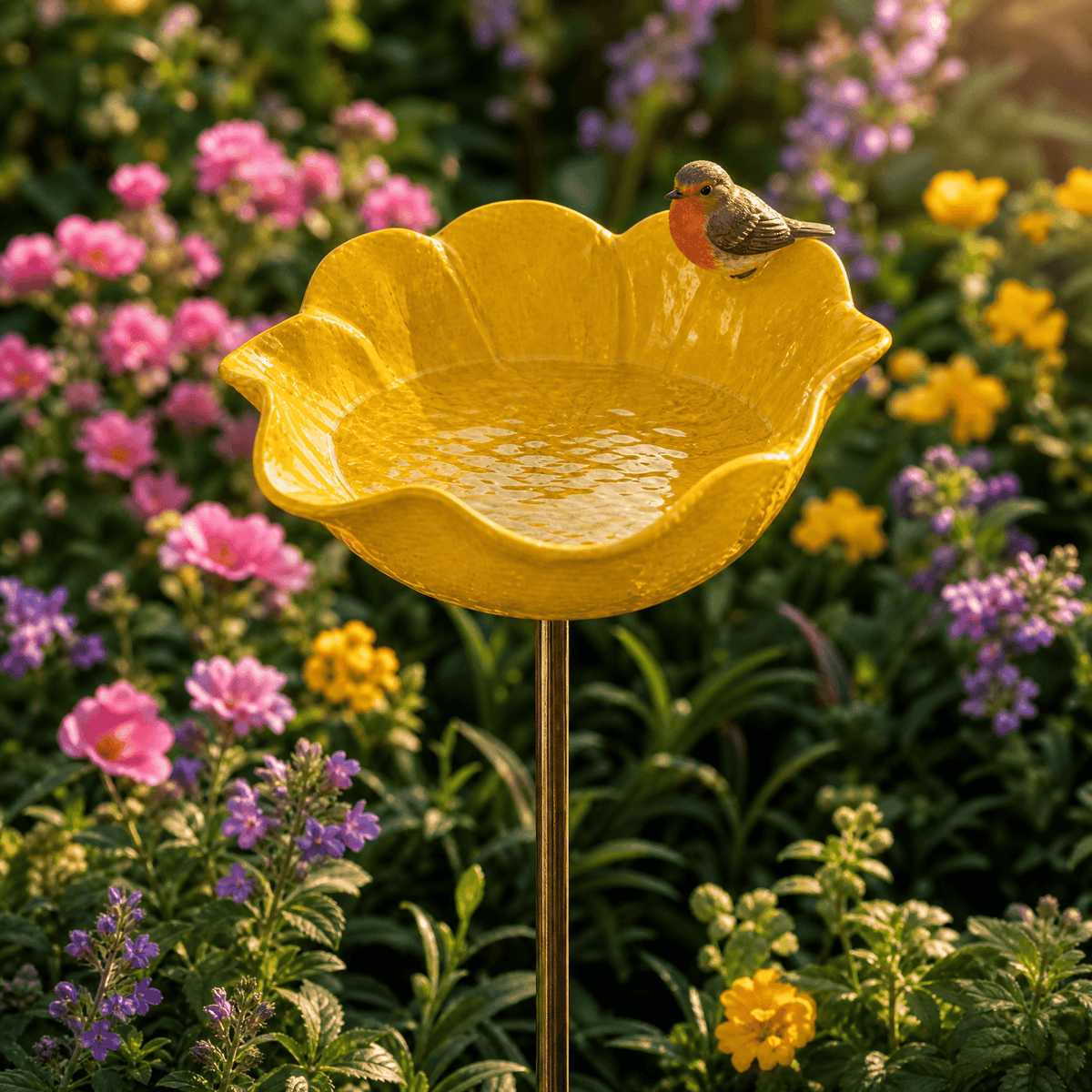 Poppy Bird Bath Stake in yellow