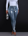 Metallic Silver Skinny Jeans, view 1