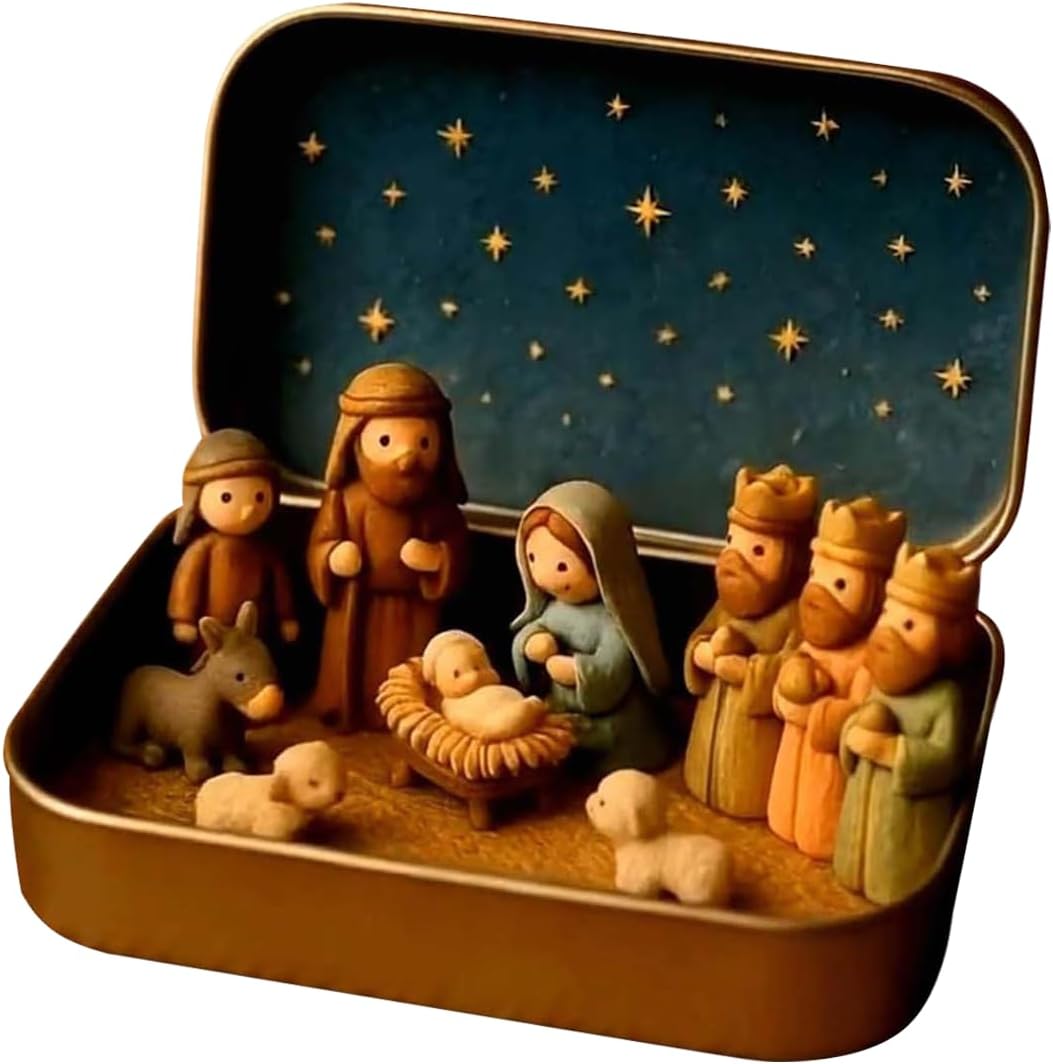 Mini Nativity Scene in a Gold Tin, view 2