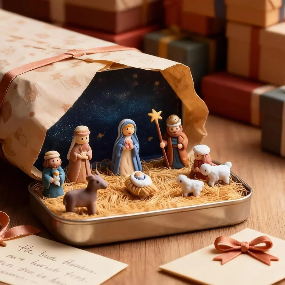 Mini Nativity Scene in a Gold Tin, view 4