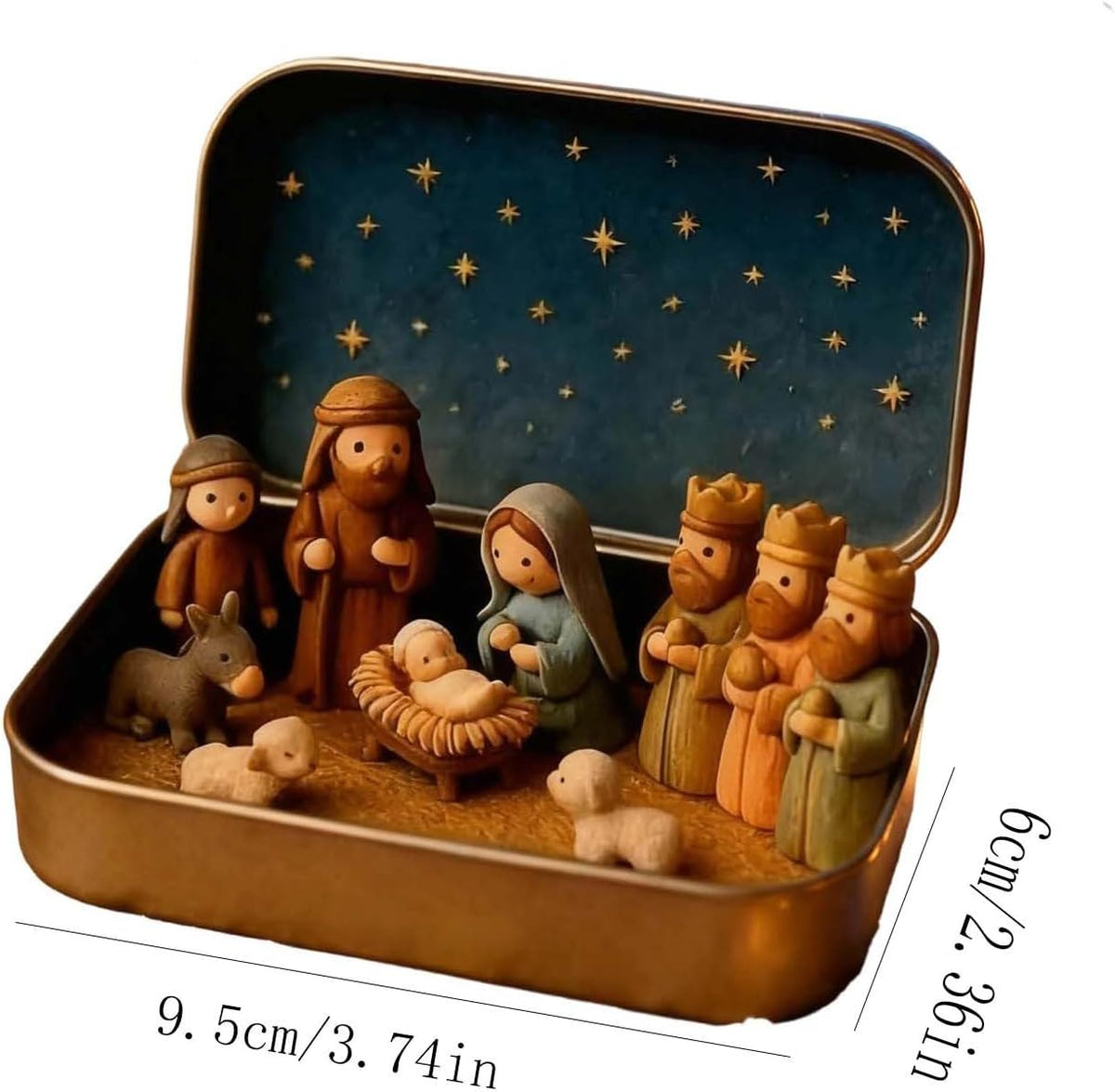 Mini Nativity Scene in a Gold Tin, view 8