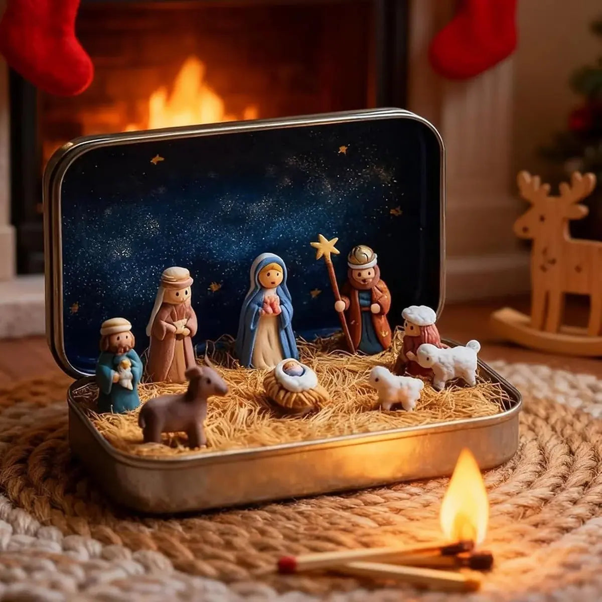 Mini Nativity Scene in a Gold Tin, Style B