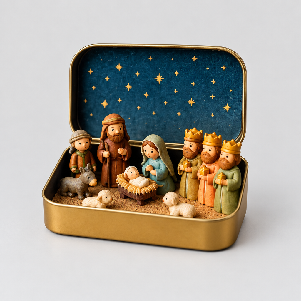 Mini Nativity Scene in a Gold Tin product photo