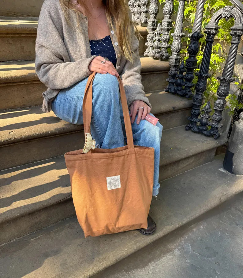 Canvas Tote Bag with Pockets in brown