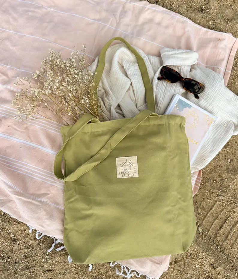 Canvas Tote Bag with Pockets in green