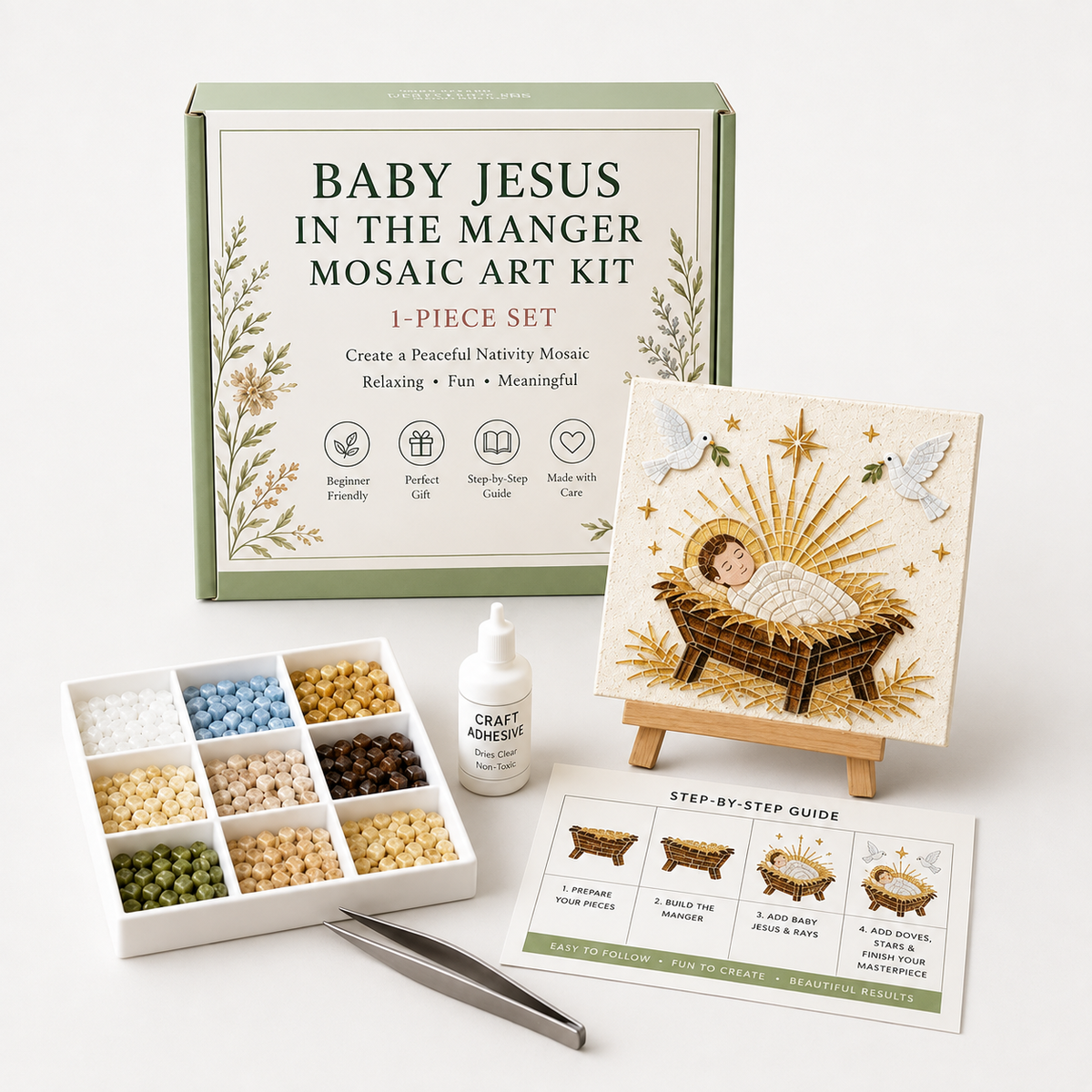 Nativity Easel Mosaic Craft Kit, Baby Jesus in Manger