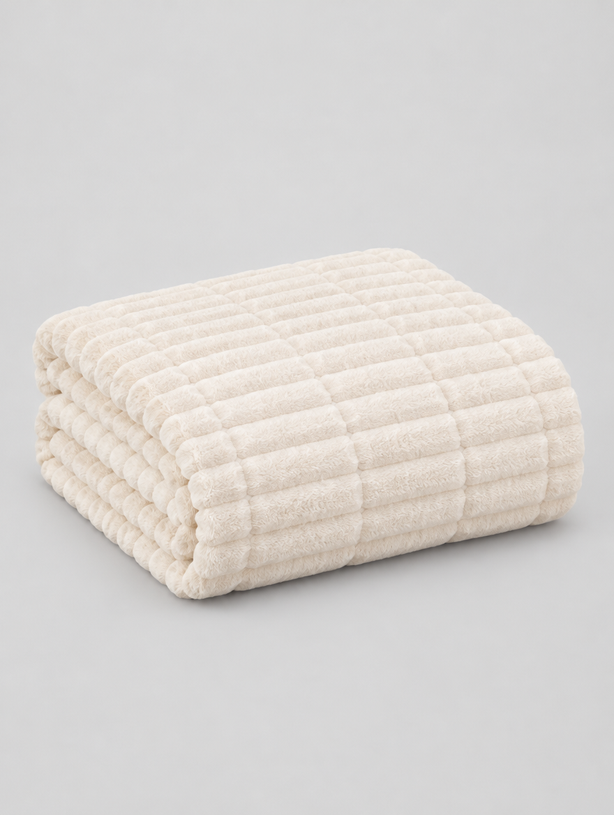 One Piece Couch Cover in cream, folded on a light grey background