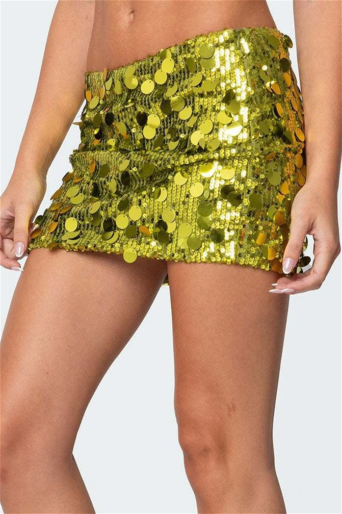 Oversized Sequin Mini Skirt, Mustard