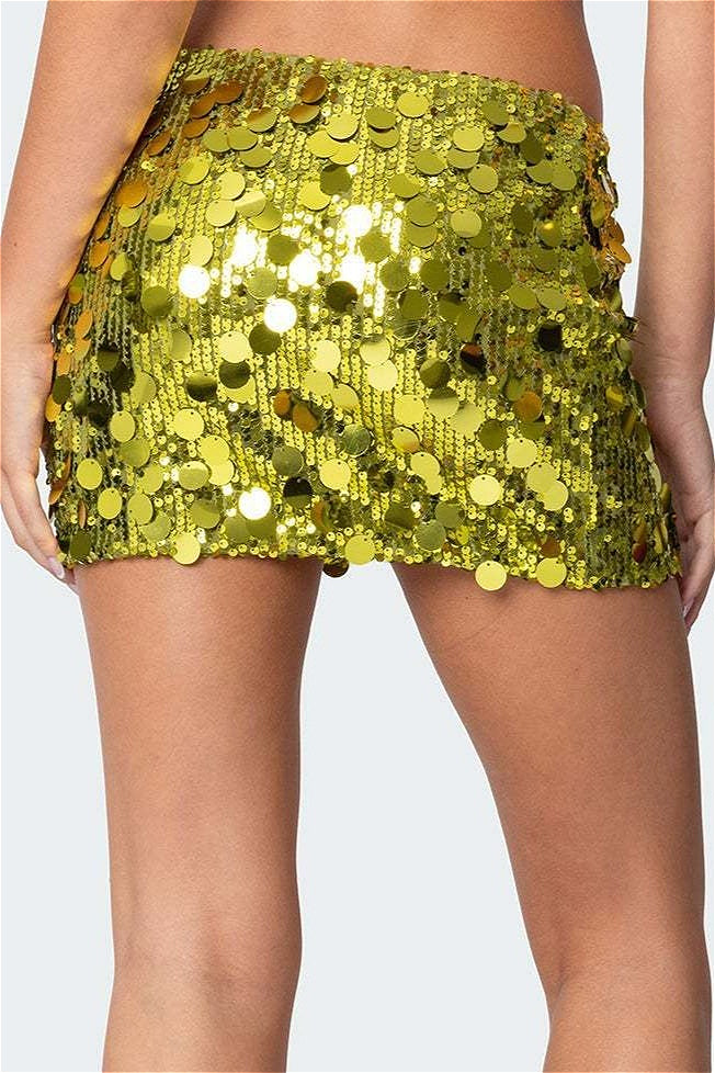 Oversized Sequin Mini Skirt, Mustard, view 2