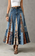 Patchwork Denim Maxi Skirt, view 1